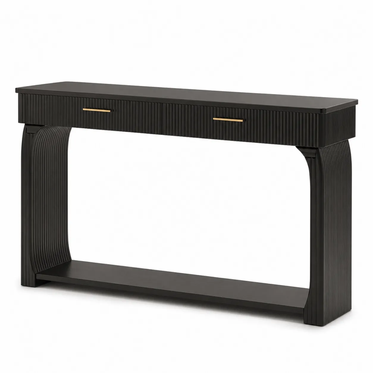 Console en bois noir avec tiroirs