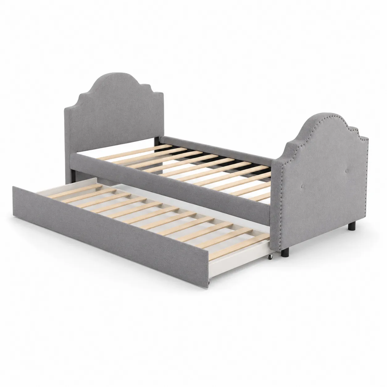 Lit de jour avec tiroir en bois et tissu polyester Gris