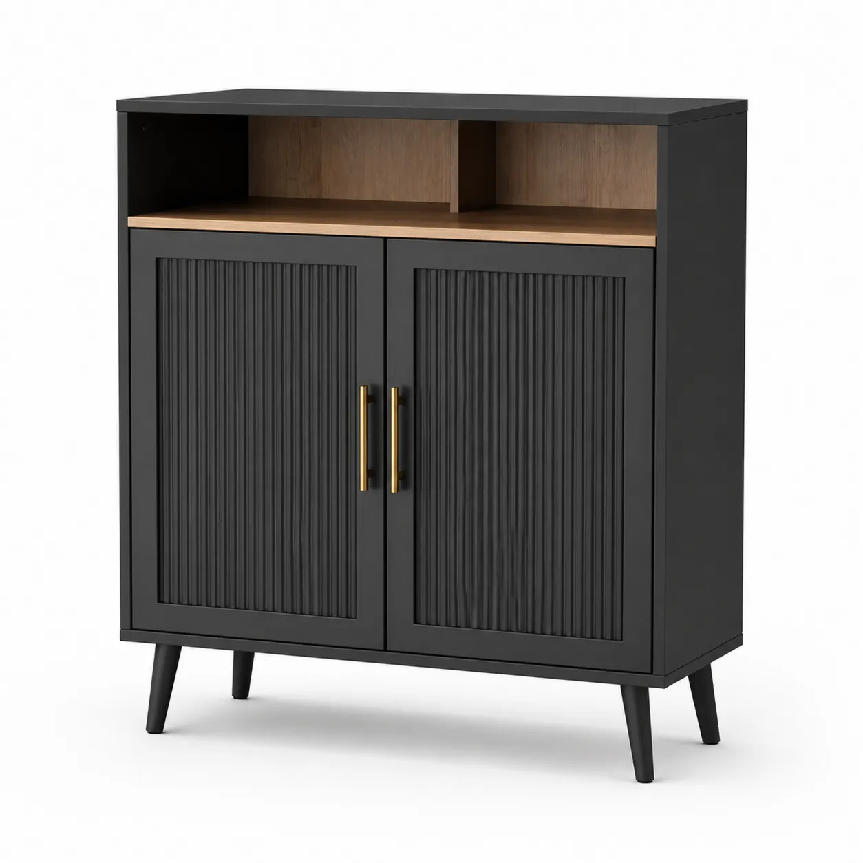 Buffet en bois MDF et métal noir avec intérieur chêne clair