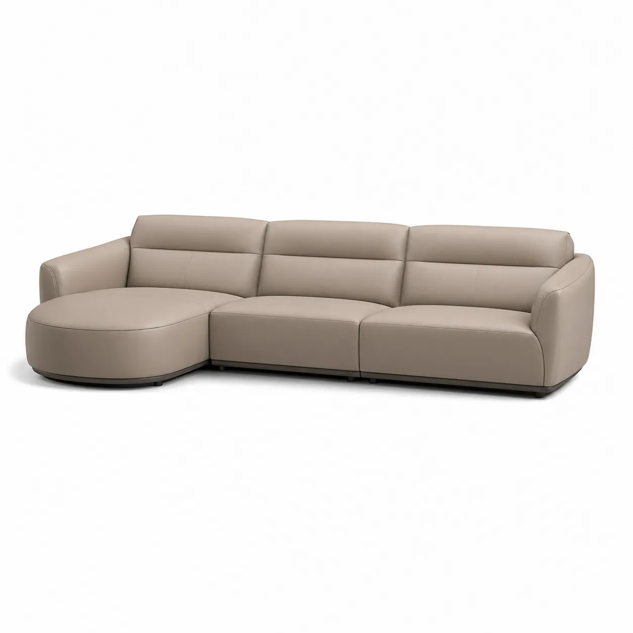 Canapé d'angle en cuir Beige avec méridienne - 290 cm