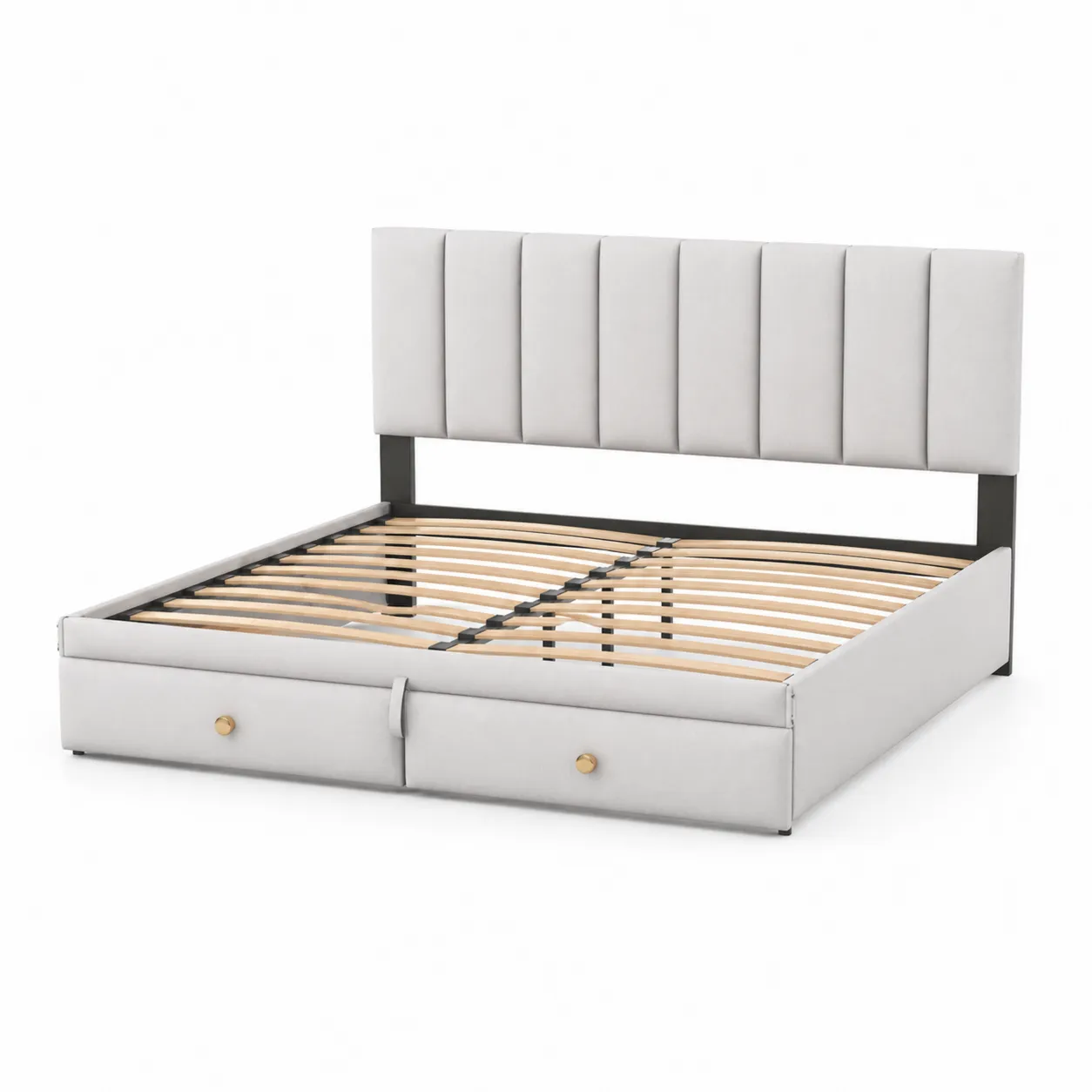 Lit double avec tête de lit rembourrée et tiroirs en simili cuir Blanc 140x200 cm