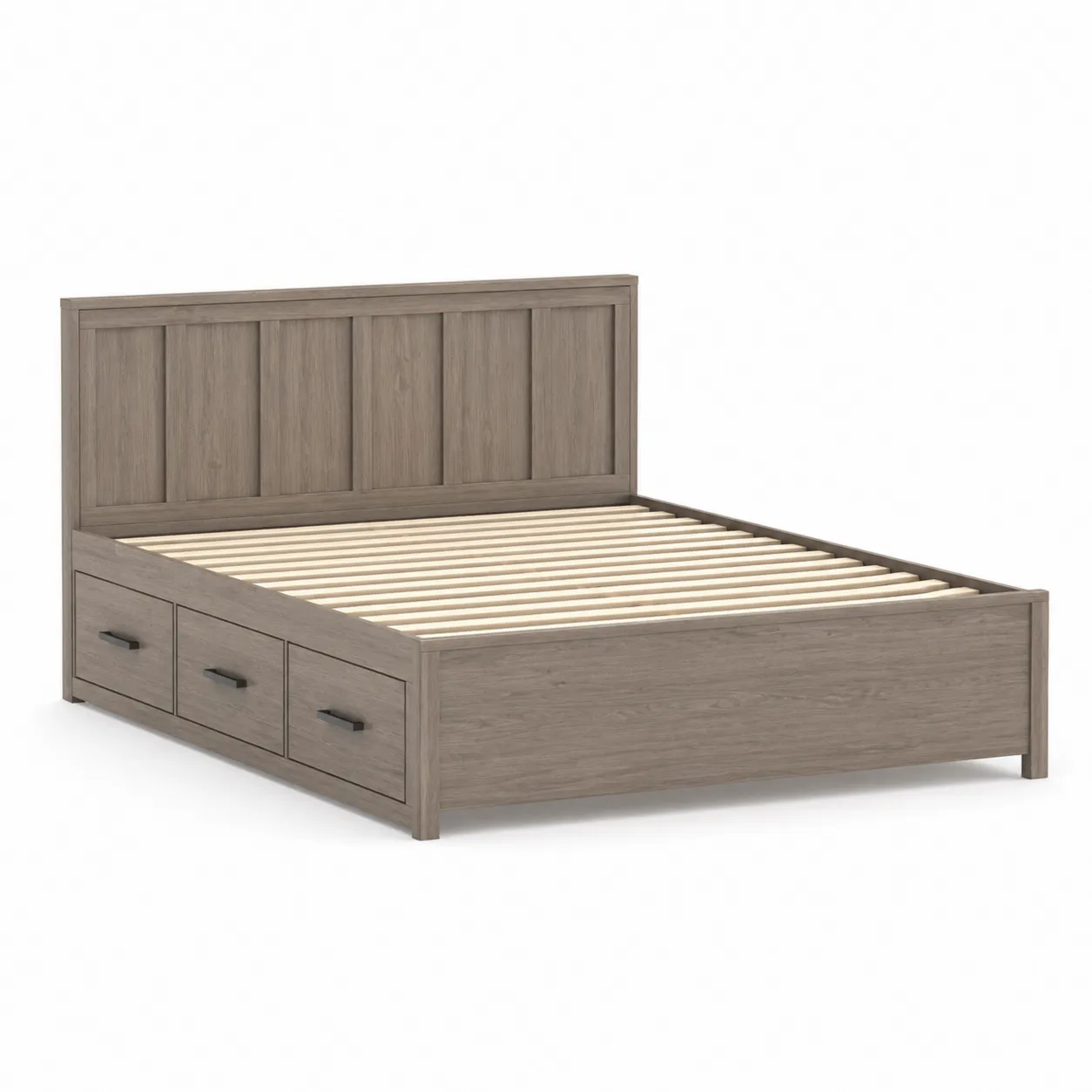 Lit en bois avec tiroirs, 140x200 cm, Chêne Gris