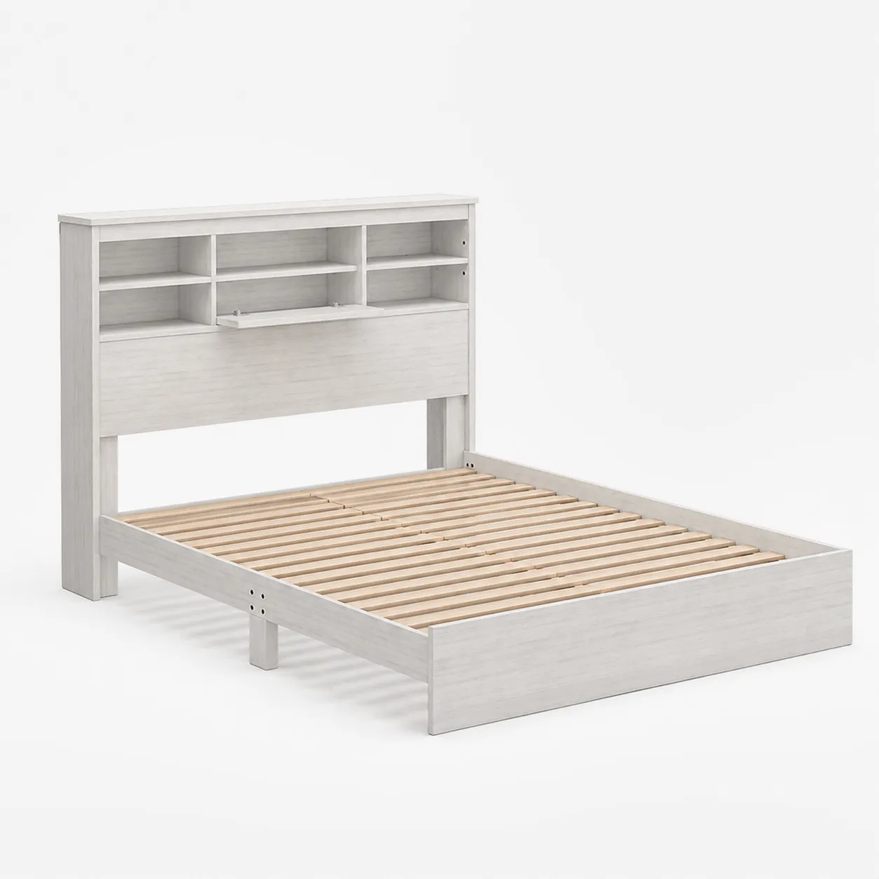Lit en bois blanc avec étagères intégrées 200x160 cm