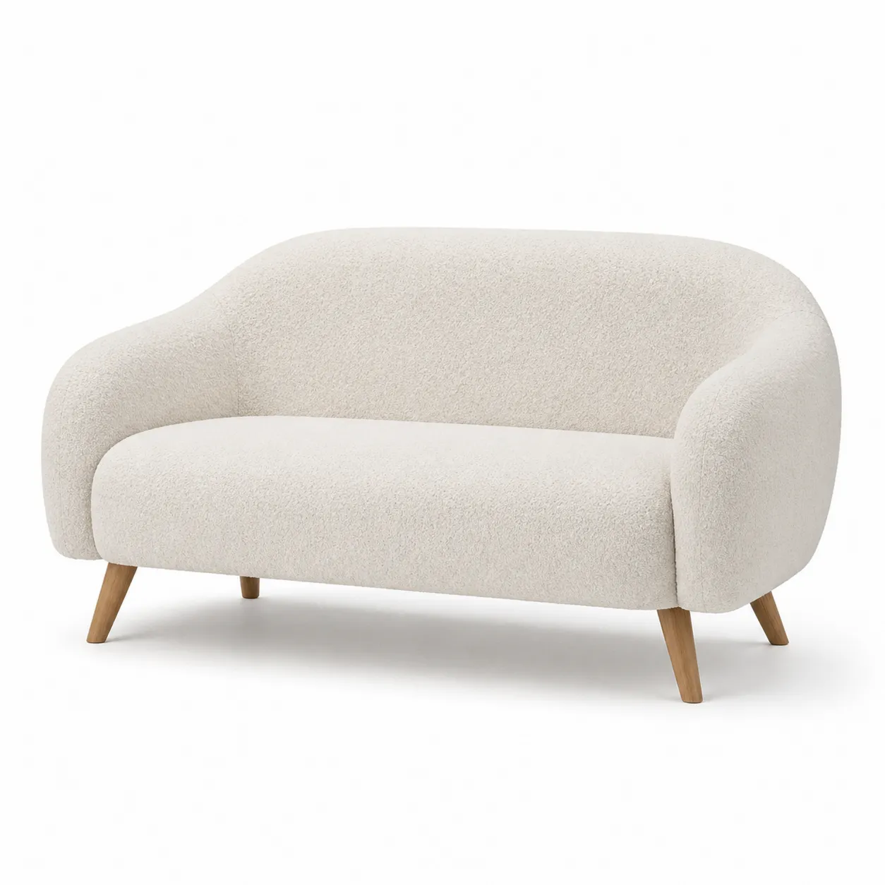 Canapé deux places tissu bouclé blanc bois