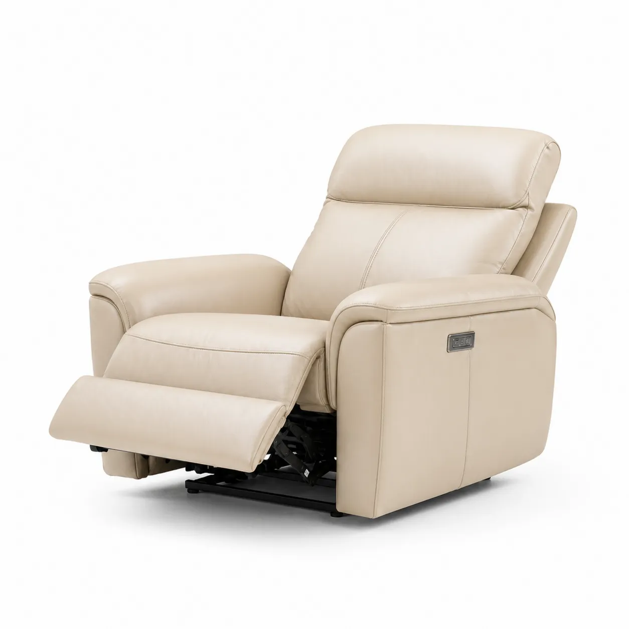Fauteuil Repose-pieds Inclinable en Cuir Beige