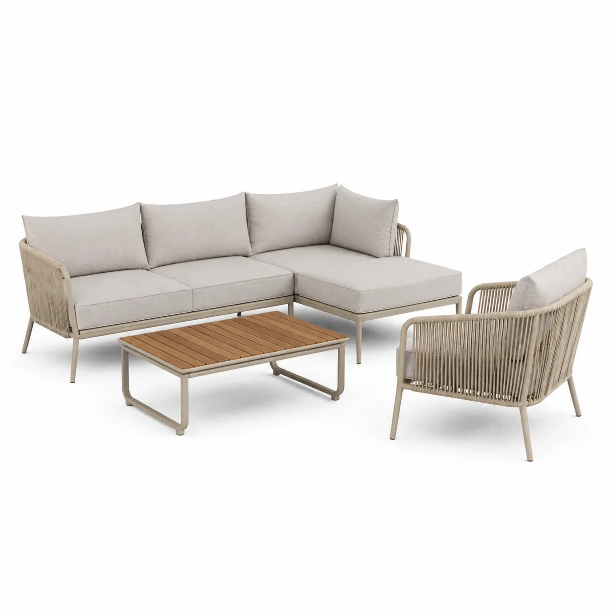 Ensemble de Canapé de Jardin en Aluminium et Polyester Beige