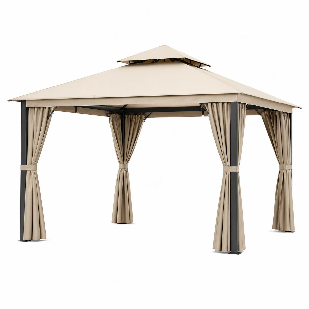 Pavillon de jardin en métal et toile 3x3 m Beige