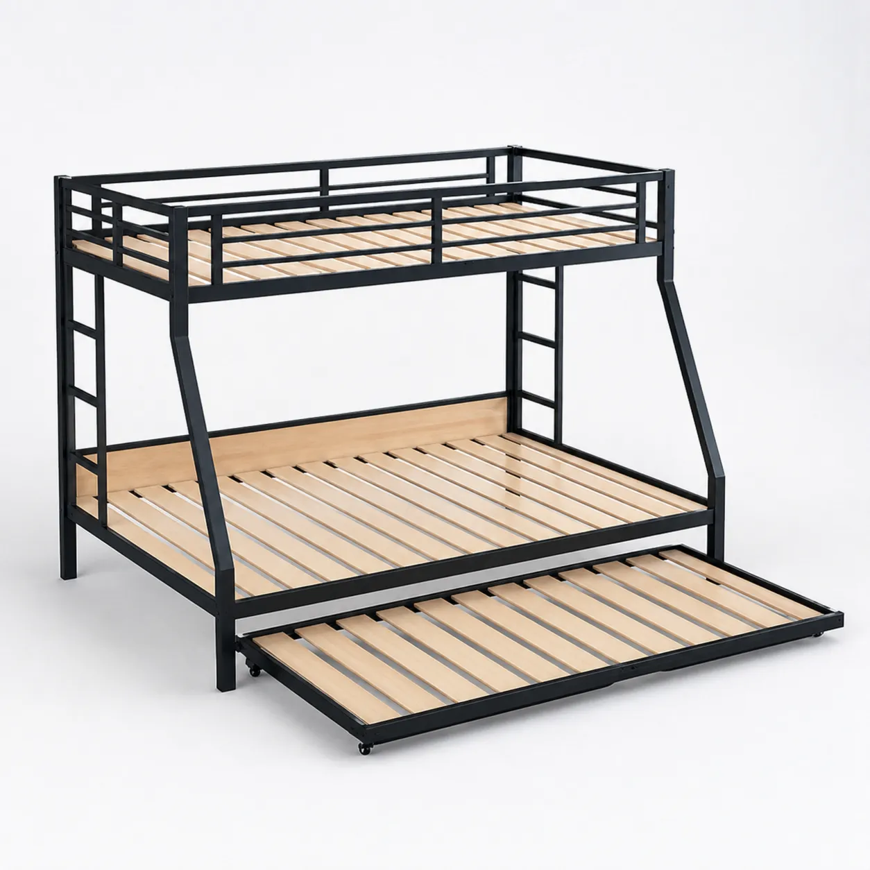 Lits superposés en métal et bois avec lit gigogne