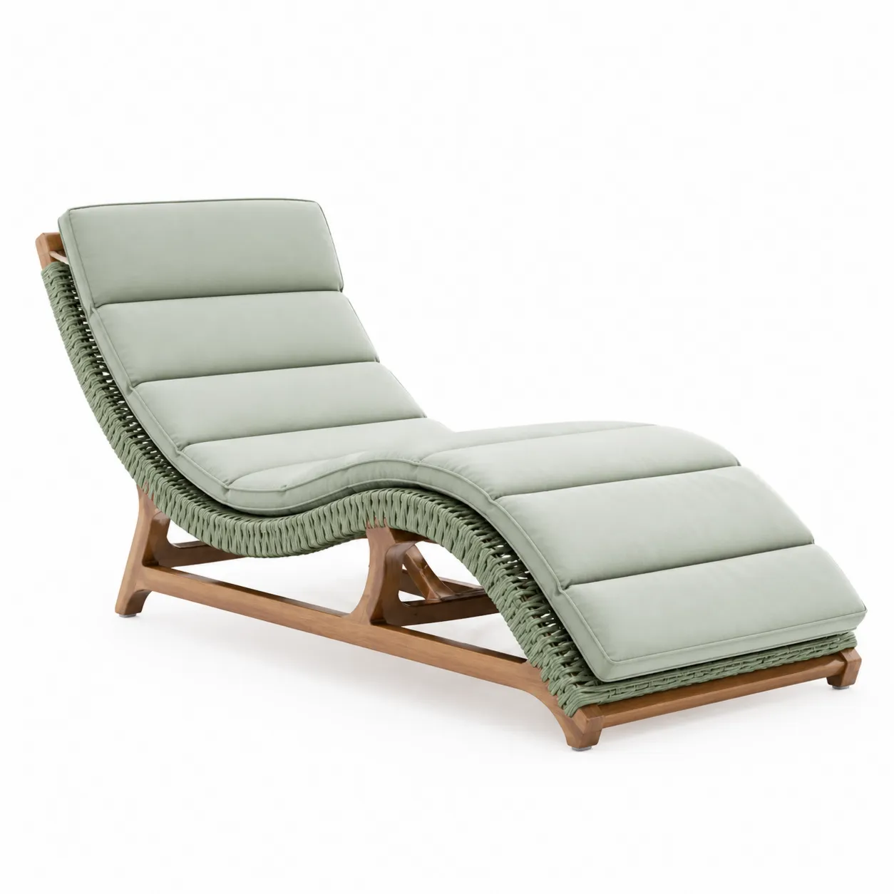 Chaise longue en bois de teck et tissu polyester Vert clair