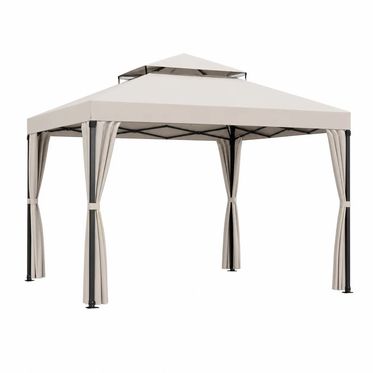 Pavillon de Jardin en Métal avec Toit en Polyester Beige 3x3m
