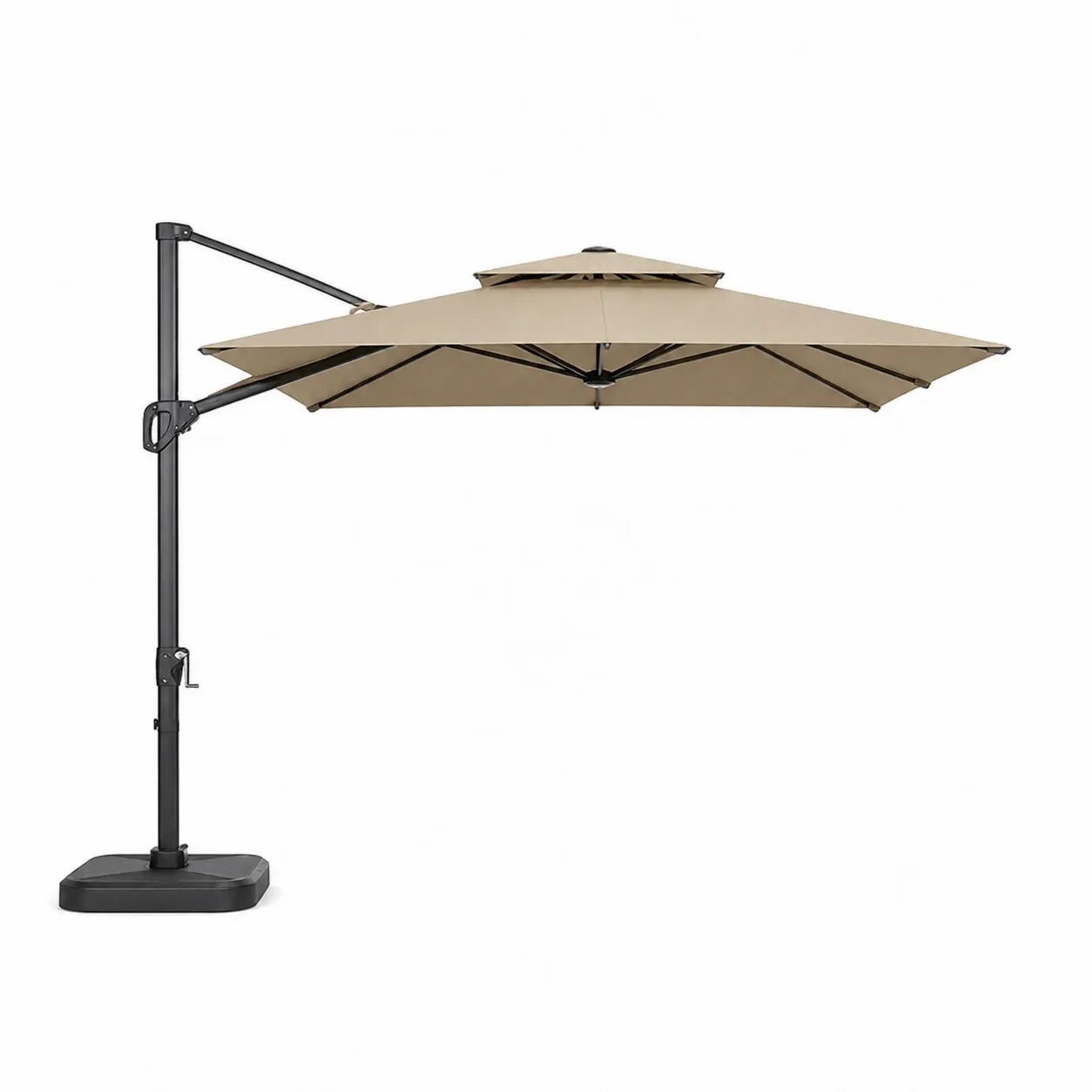 Parasol rectangulaire en polyester beige avec cadre en métal