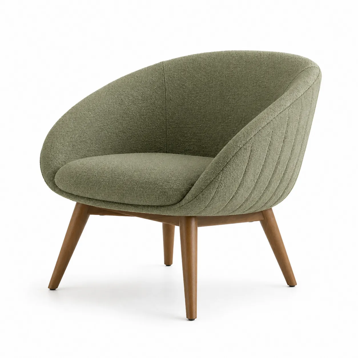 Fauteuil en tissu vert avec pieds en bois