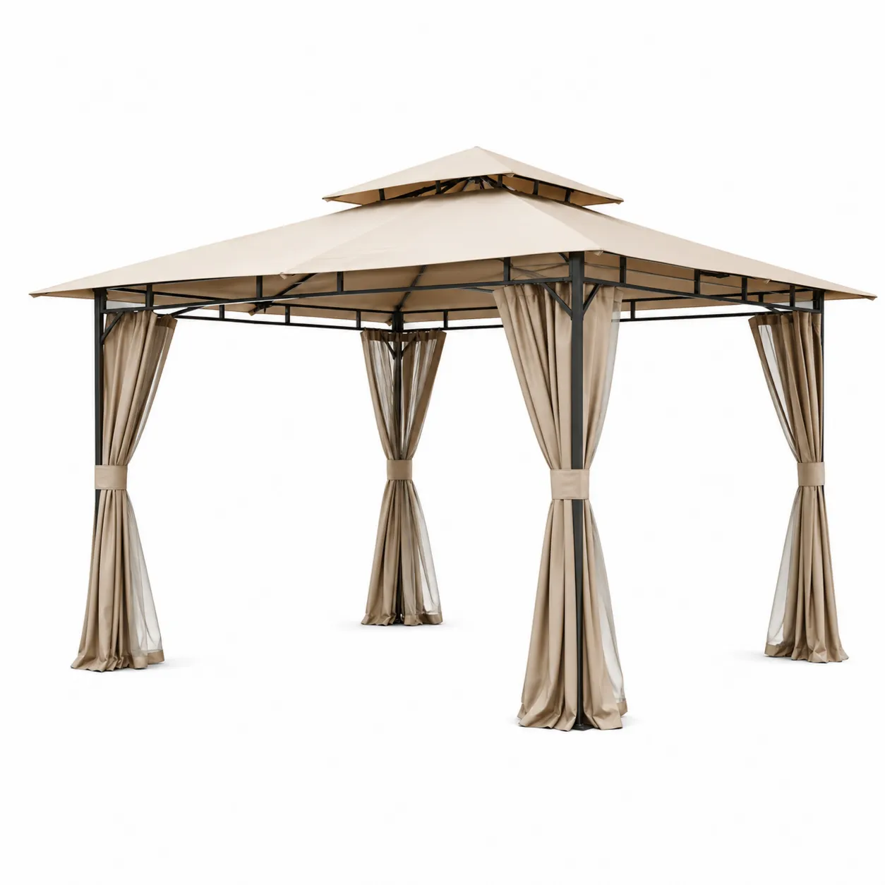 Tonnelle de Jardin en Métal et Tissu Beige 3x3 m