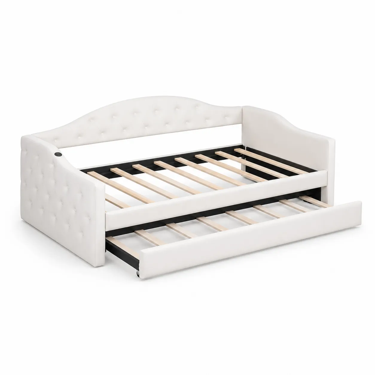 Lit de jour en bois avec tissu blanc et fonction gigogne