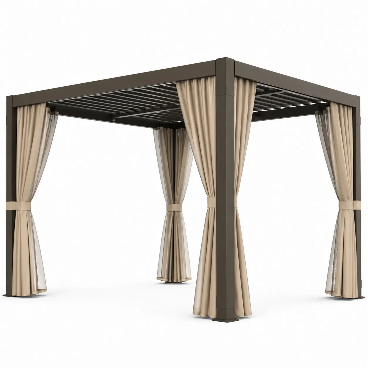 Pergola de Jardin en Aluminium avec Rideaux en Polyester