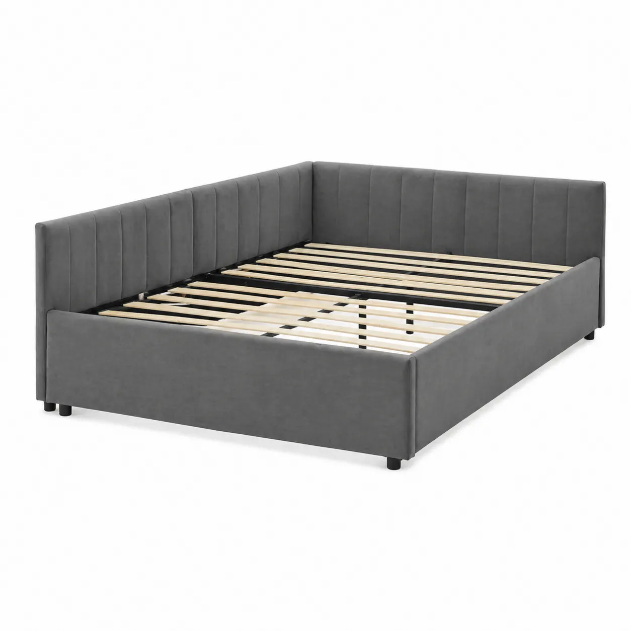 Lit de jour en tissu Gris avec lattes en bois 200x140 cm