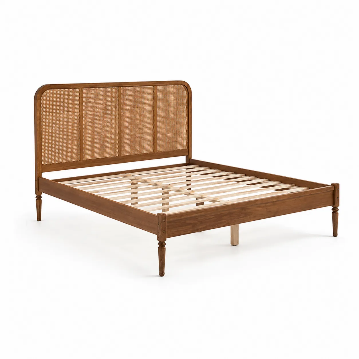 Lit en bois avec tête de lit en rotin 200x160 cm
