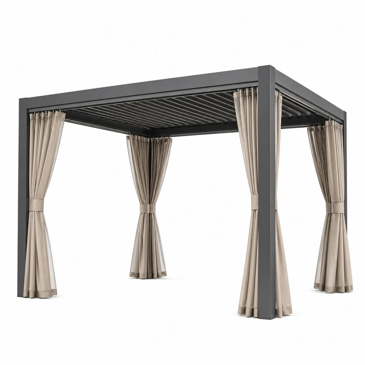 Pergola en aluminium avec rideaux en polyester Gris et Beige 300x400x250 cm