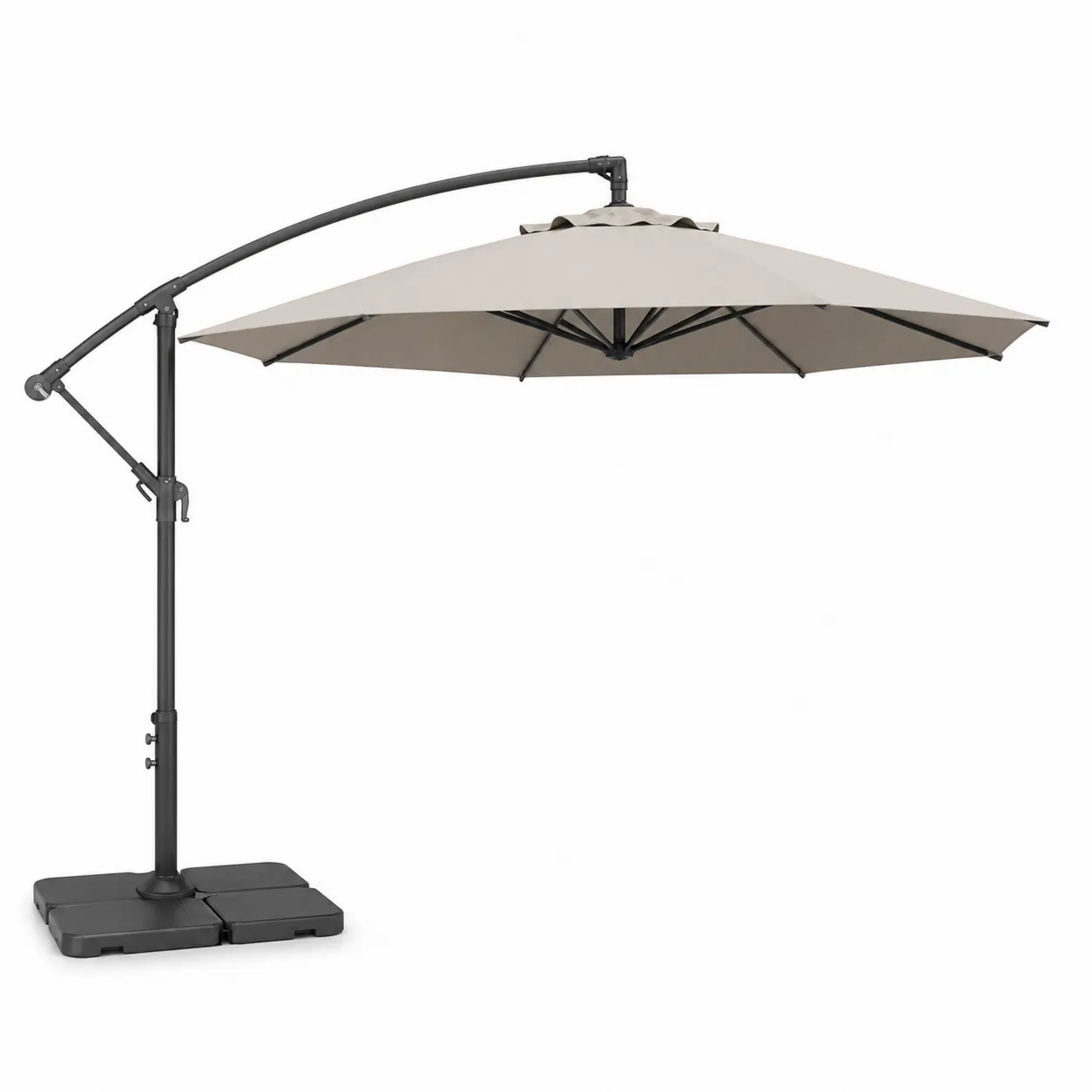 Parasol déporté rond 3m en polyester Beige avec base réglable