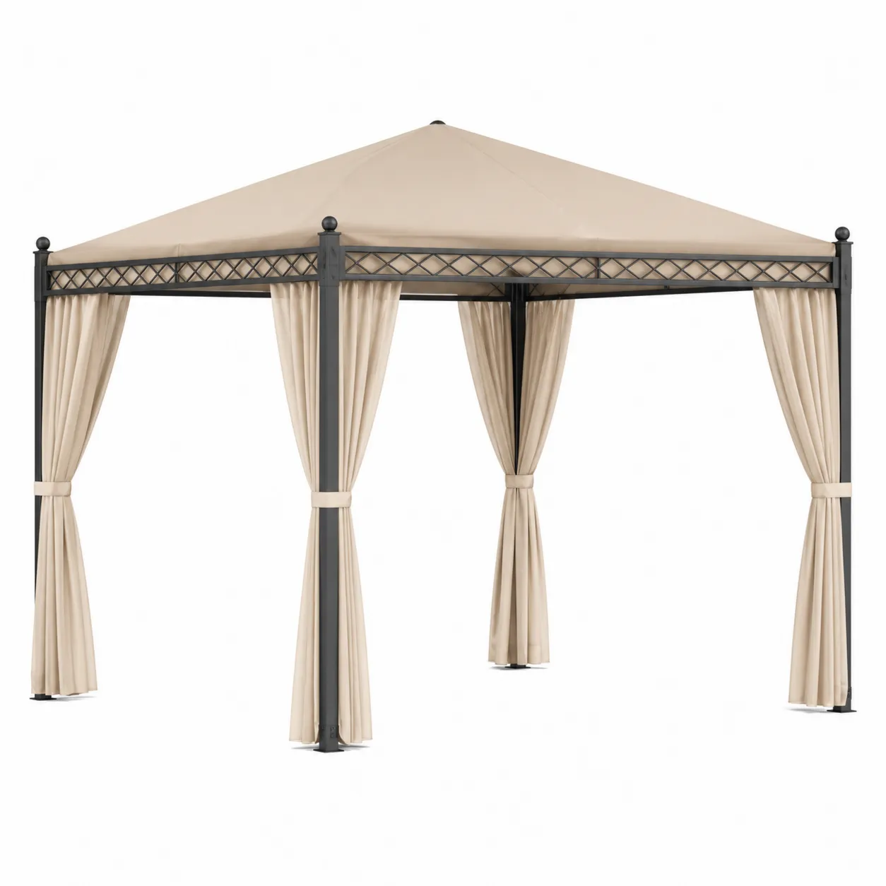 Pavillon en Métal et Polyester Beige avec Rideaux
