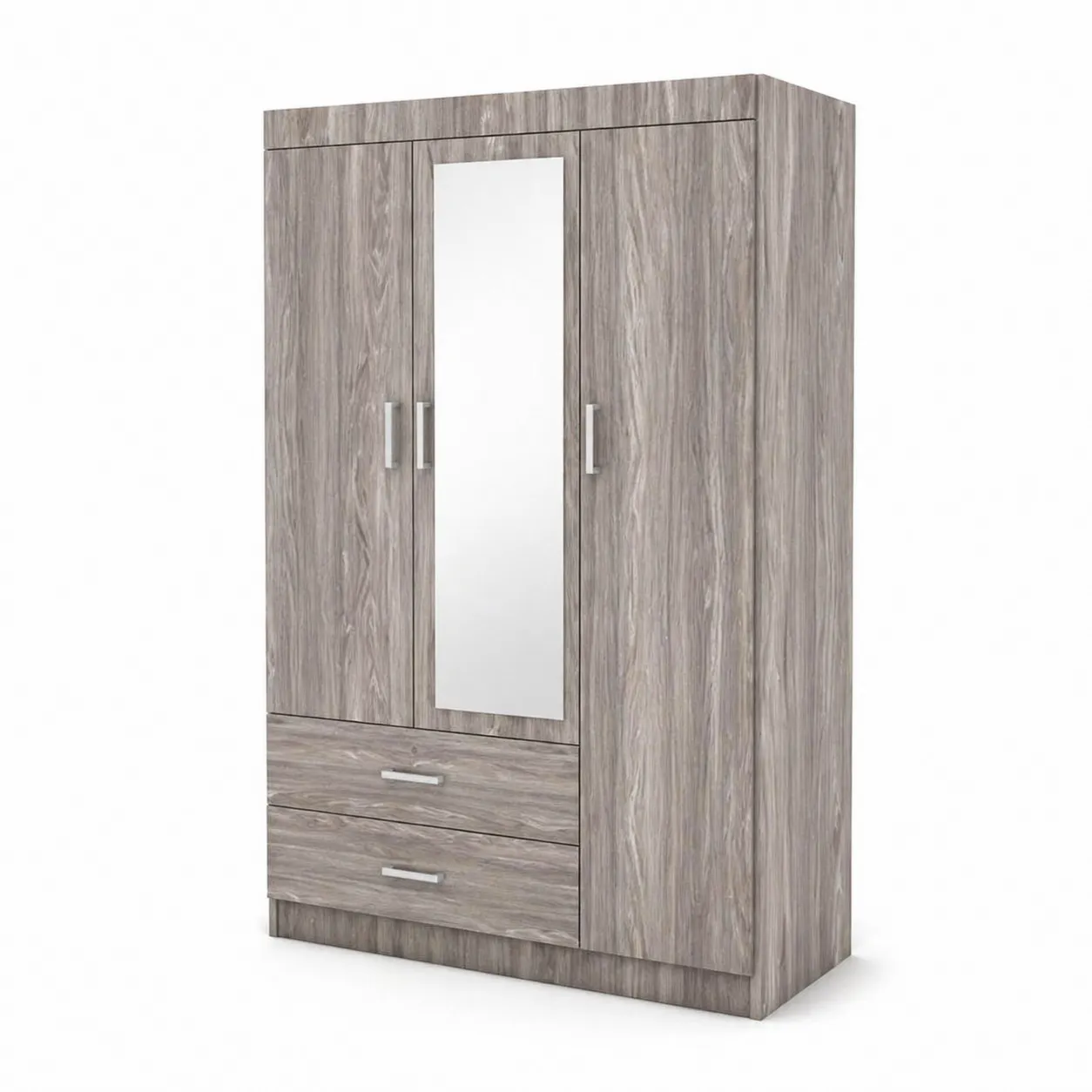Armoire 3 portes avec miroir en bois composite gris