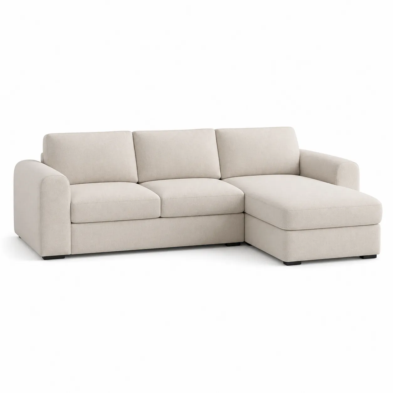 Canapé d'angle en tissu polyester beige avec méridienne