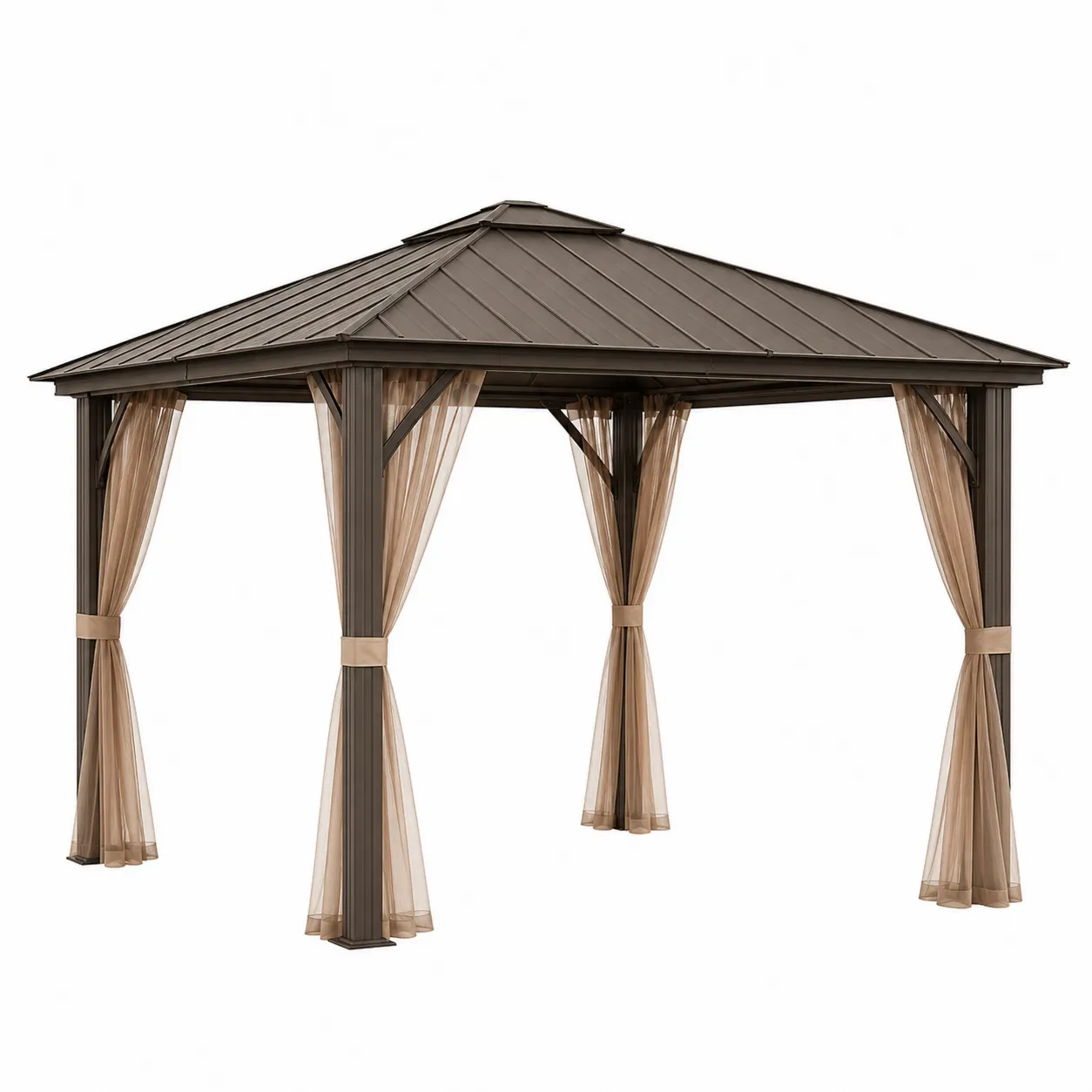 Pavillon de Jardin en Aluminium Brun avec Toit en Acier