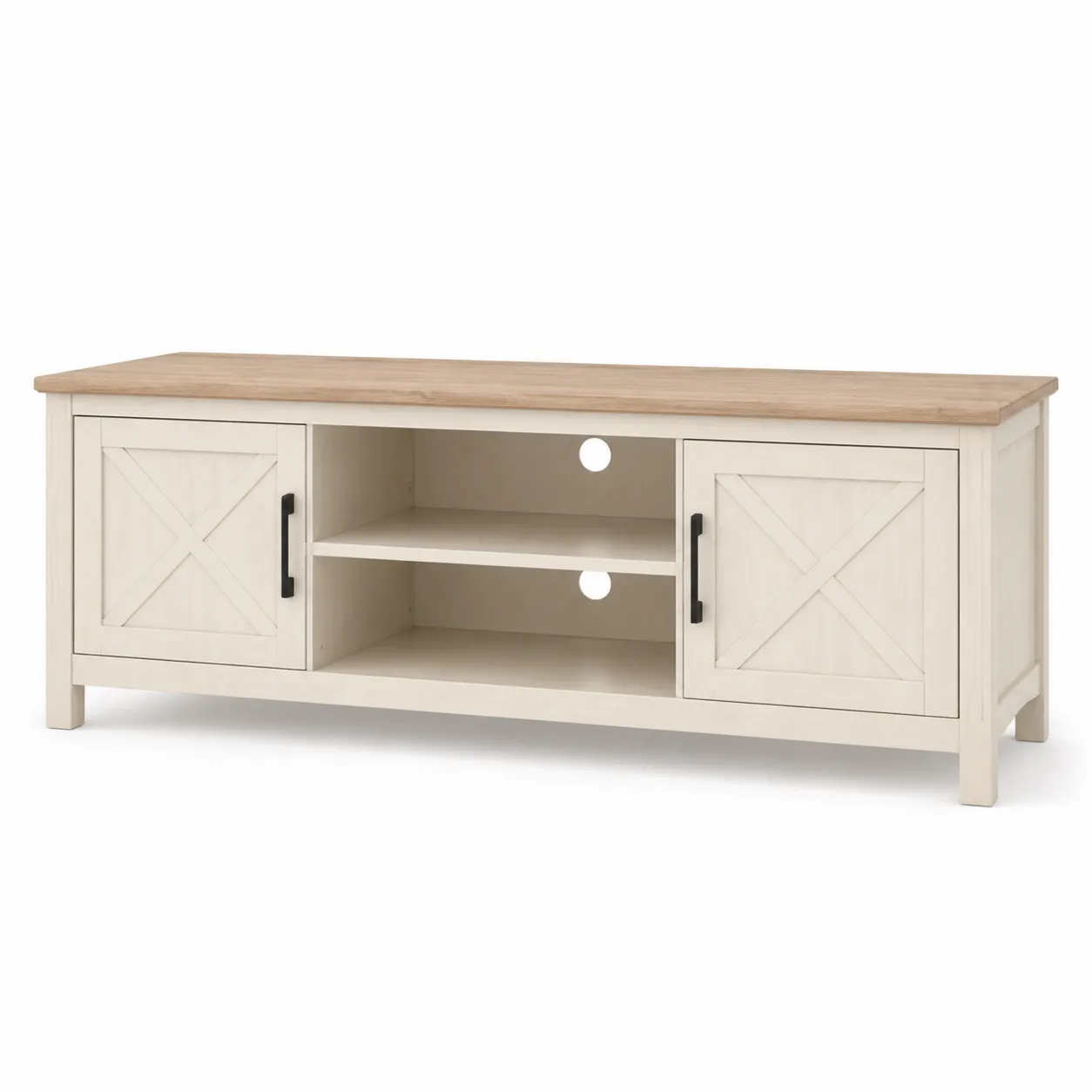 Meuble TV en bois avec portes et étagères 150 cm