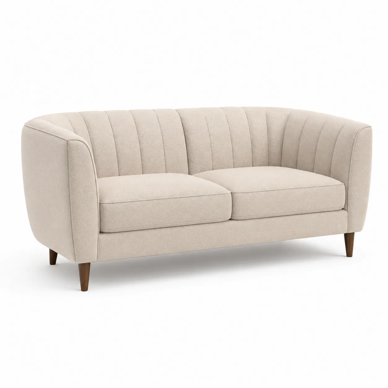 Canapé 2 places en tissu beige avec pieds en bois