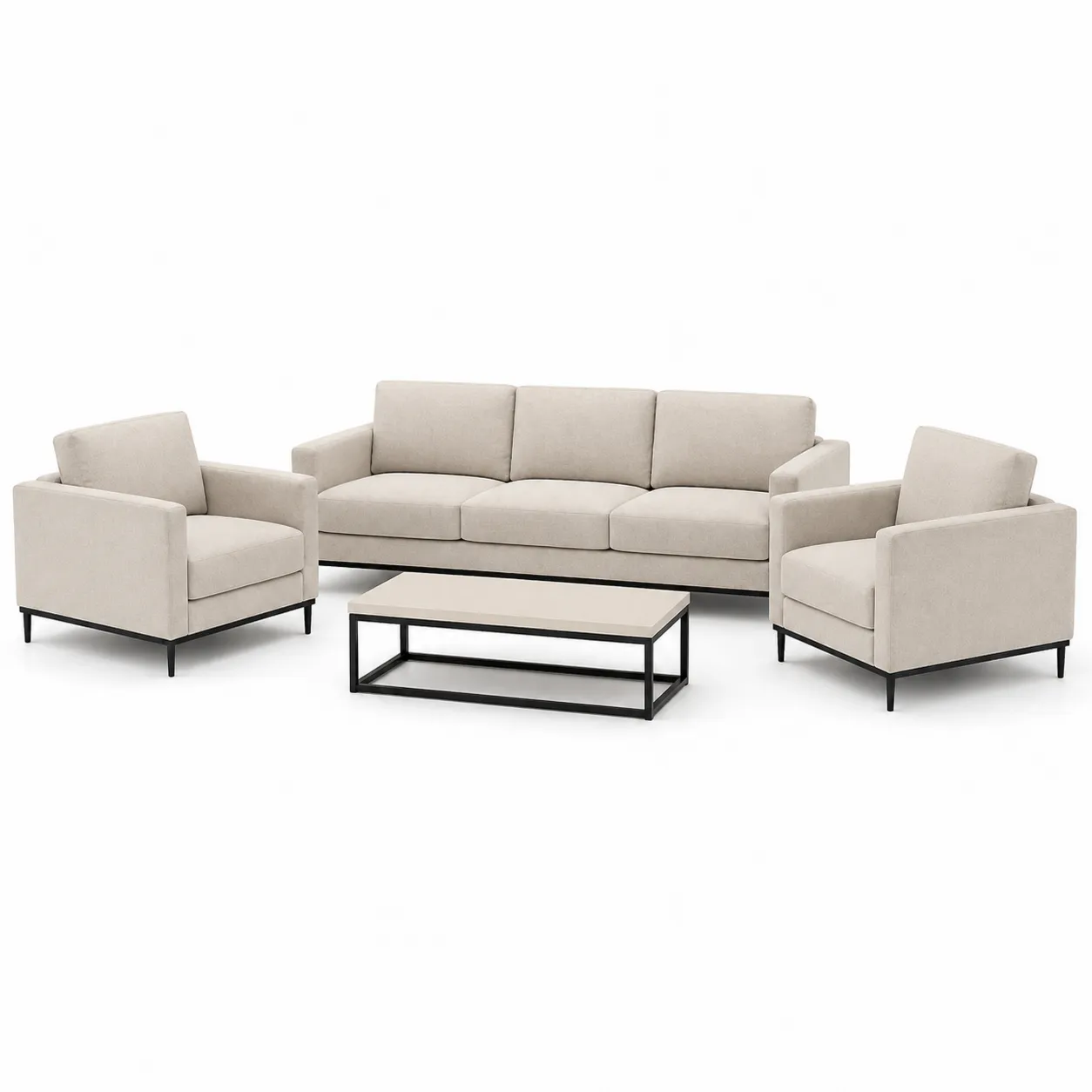 Ensemble de canapé 4 pièces en tissu avec cadre en métal noir