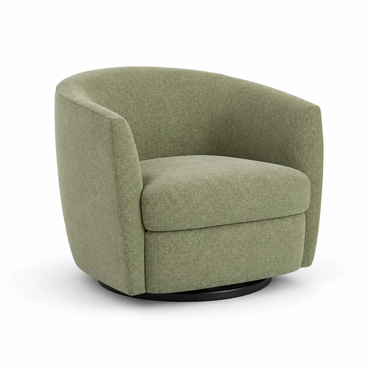 Fauteuil pivotant en tissu polyester vert avec base en métal