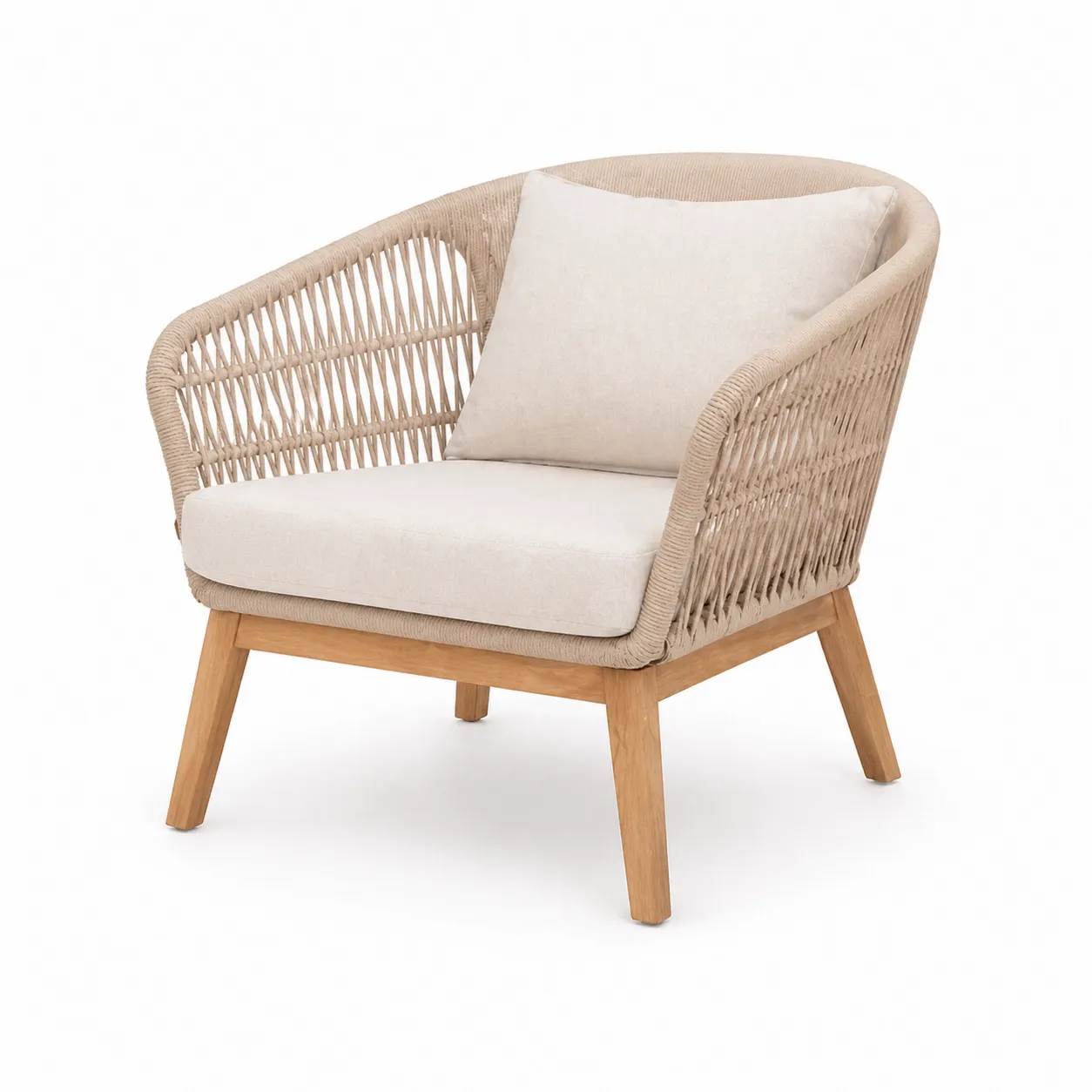 Fauteuil en corde avec structure en bois Beige