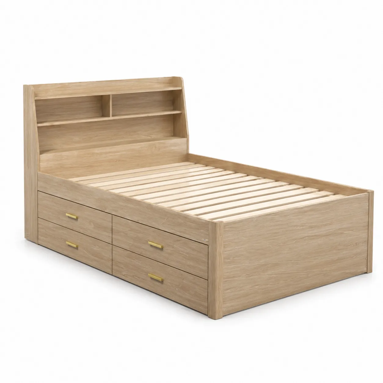 Lit en bois avec rangements et étagères