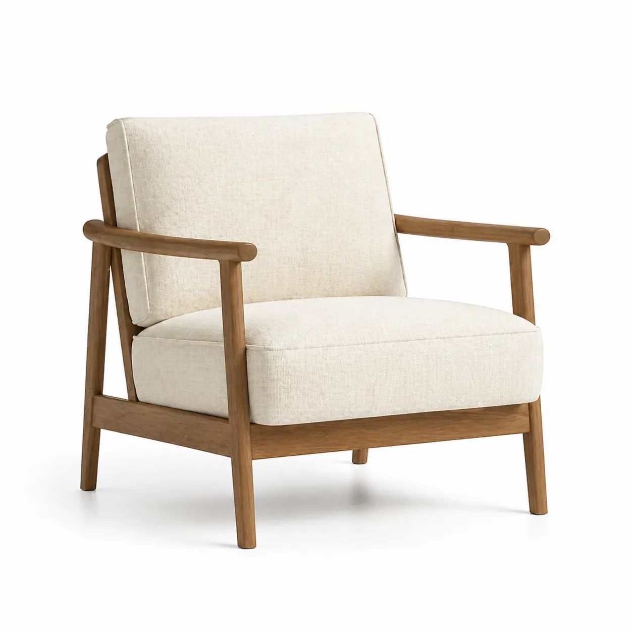 Fauteuil en bois avec revêtement en tissu beige