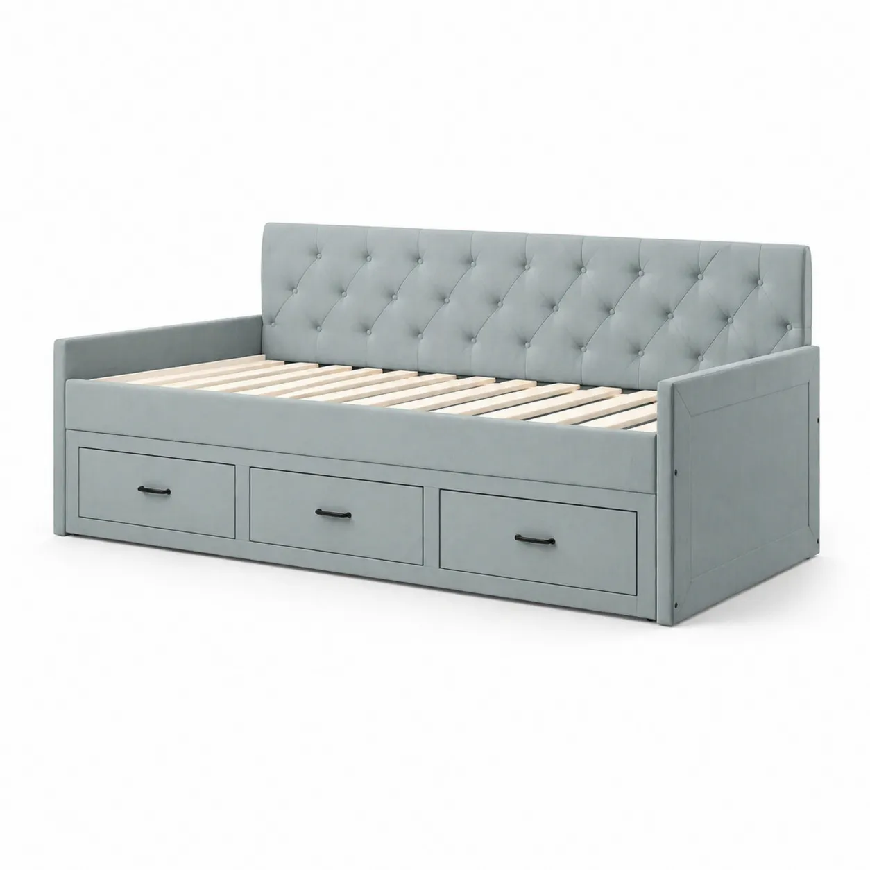 Lit de jour en bois avec tiroirs en tissu Polyester Gris clair