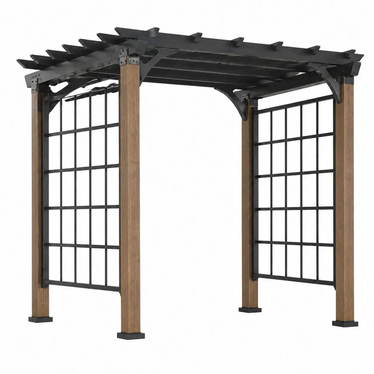 Pergola en bois et métal marron/noir 300x300x250 cm