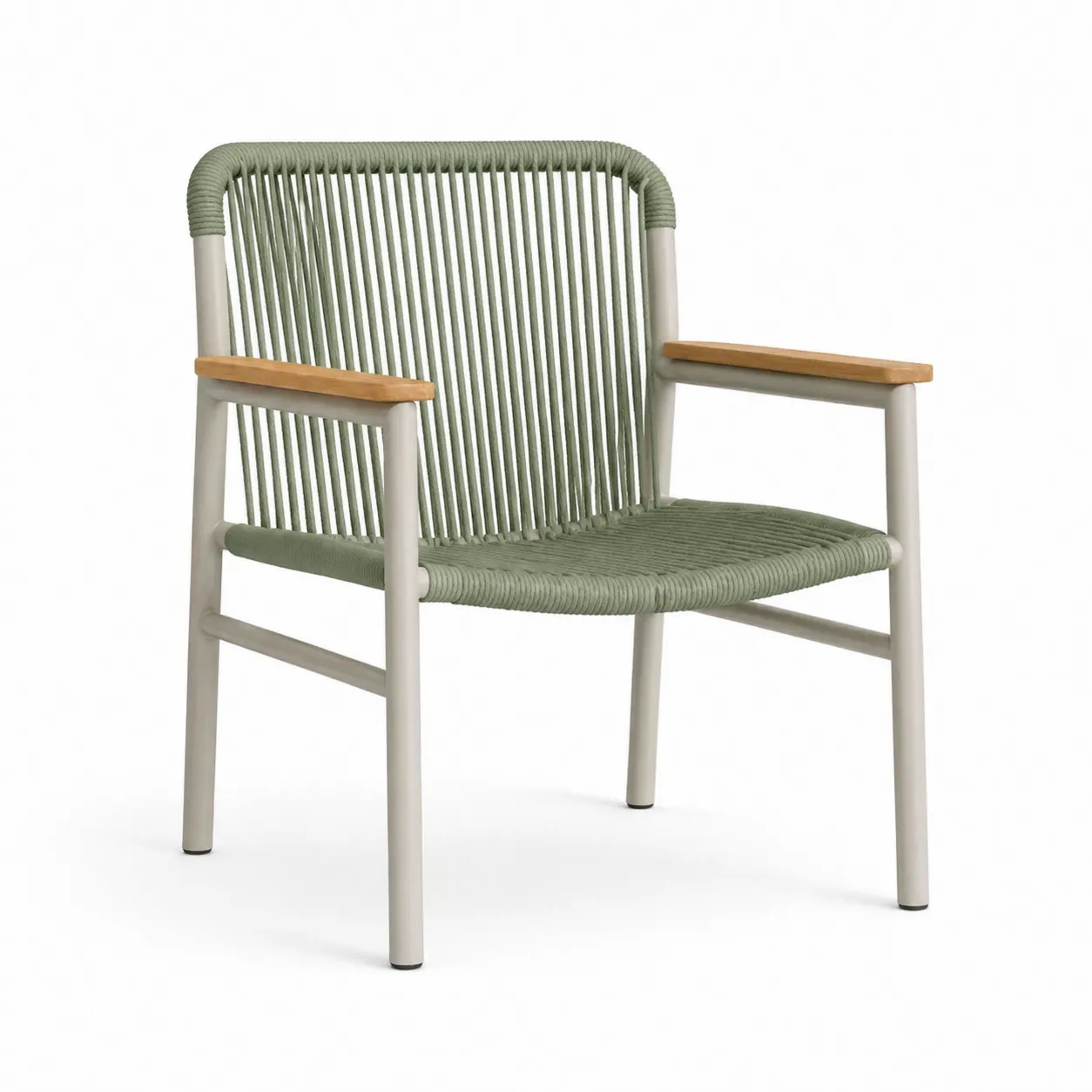 Chaise en aluminium avec corde et accoudoirs en teck Vert