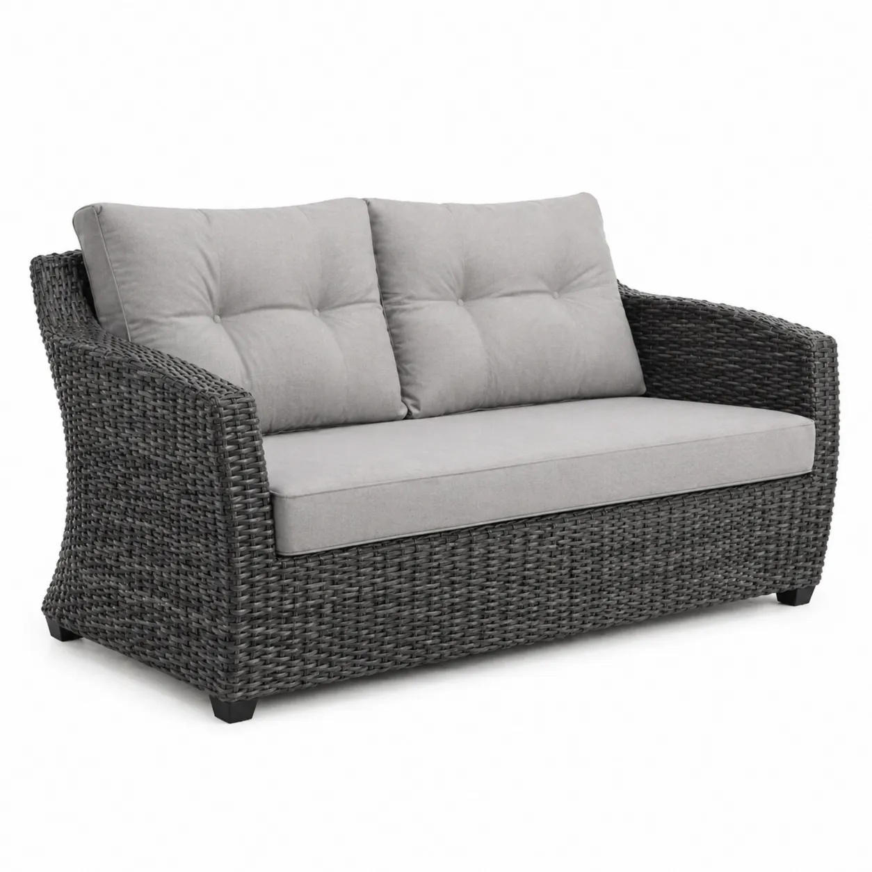 Canapé en rotin synthétique avec coussins gris clair