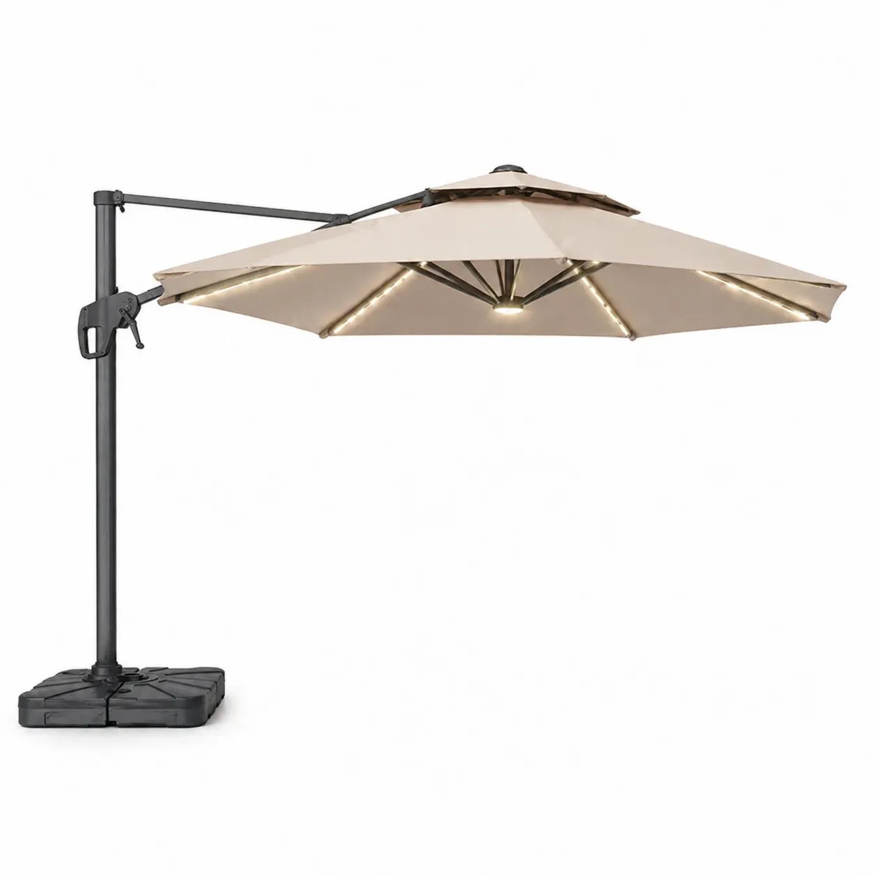 Parasol déporté LED 3 m toile en polyester Beige