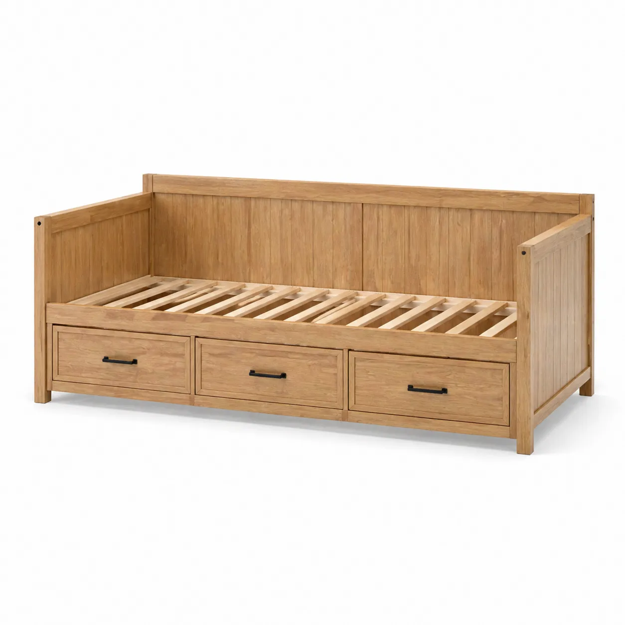 Lit de repos en bois avec tiroirs et structure chêne