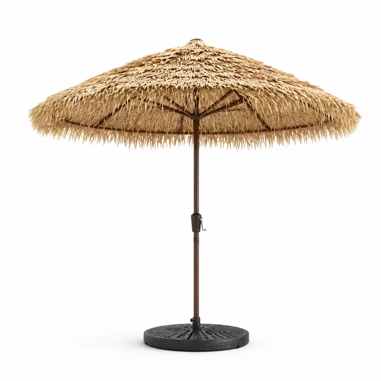 Parasol en paille avec poteau en acier, 300 cm