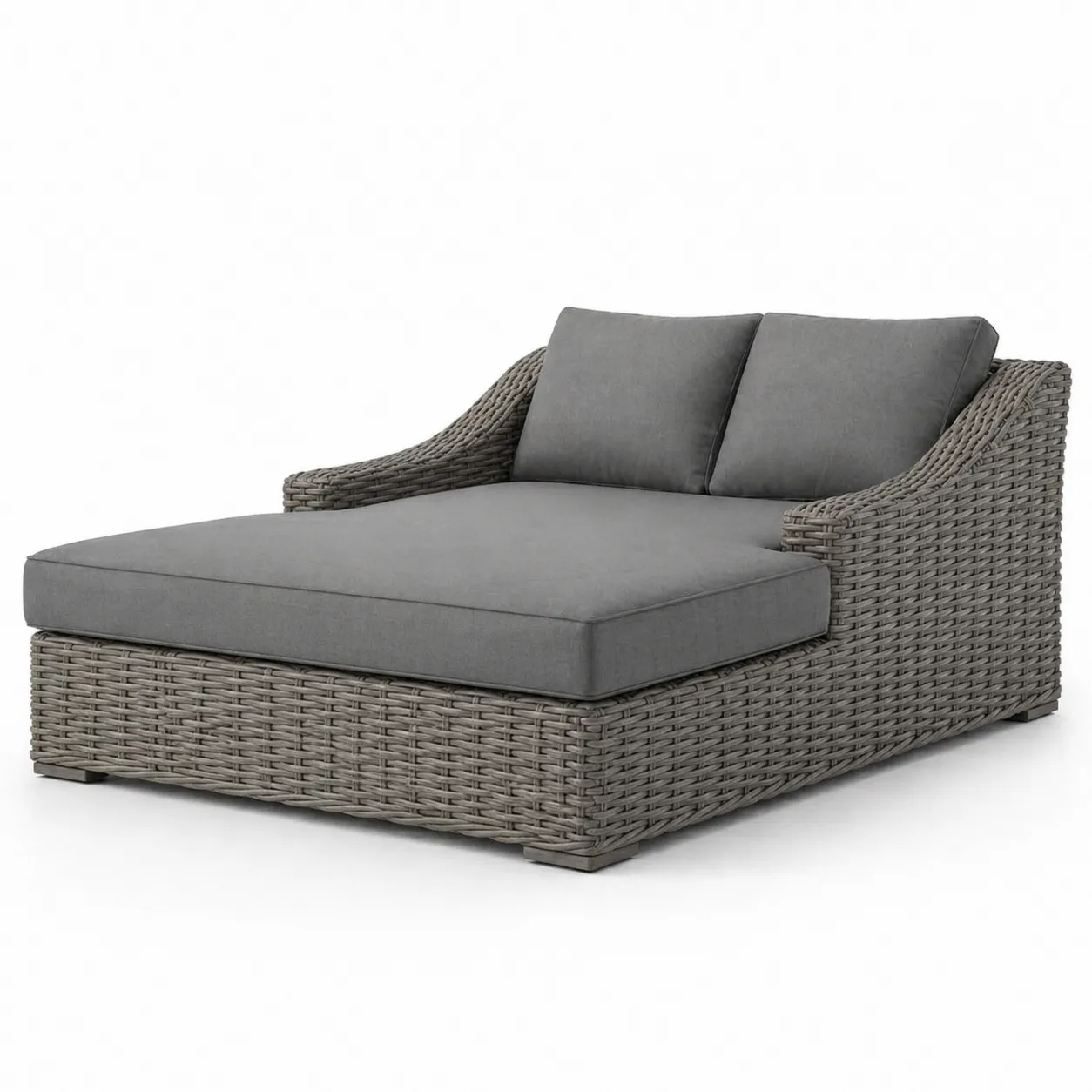 Chaise longue en résine tressée avec coussins en tissu gris
