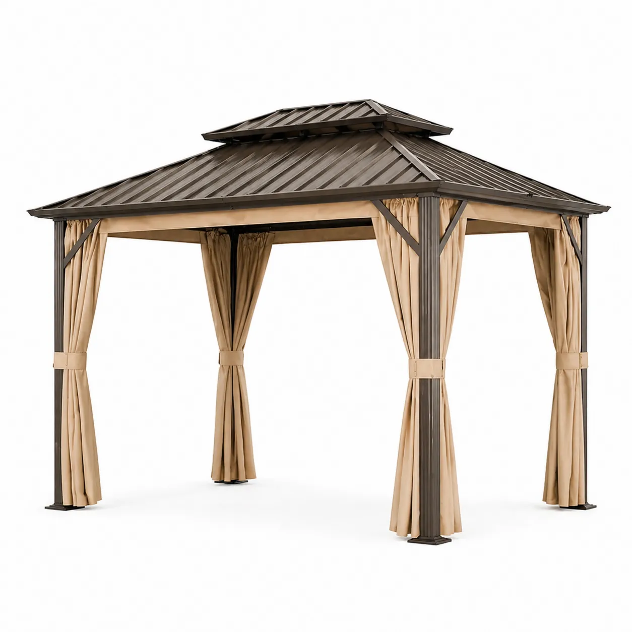 Pavillon en métal avec toit double et rideaux en polyester 300x400 cm