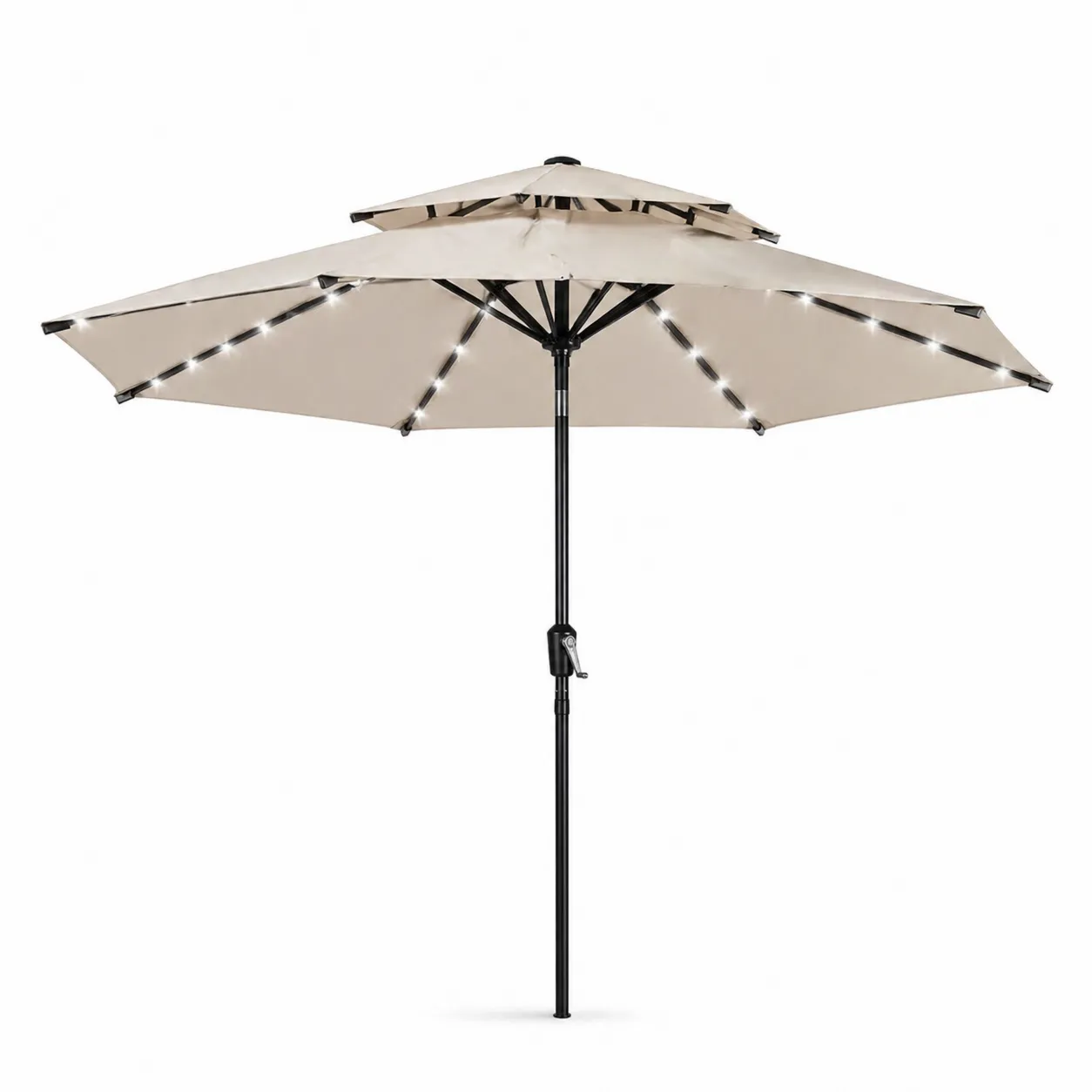 Parasol de jardin polyester beige avec mât en aluminium et éclairage LED