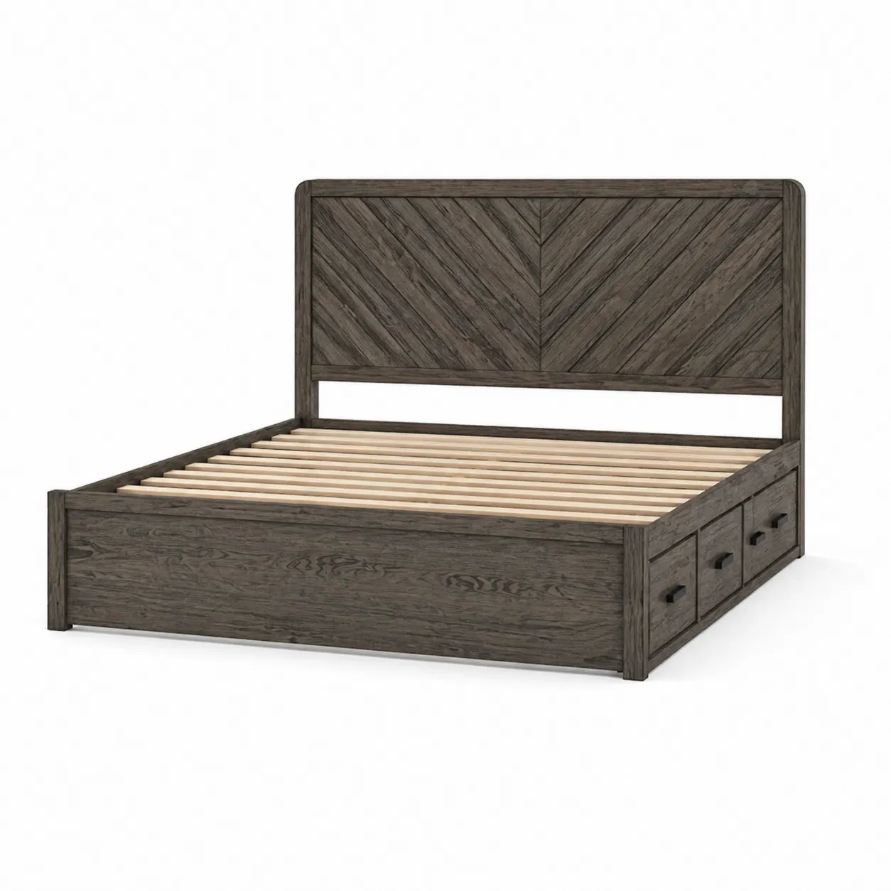 Lit double en bois avec rangement et tête de lit