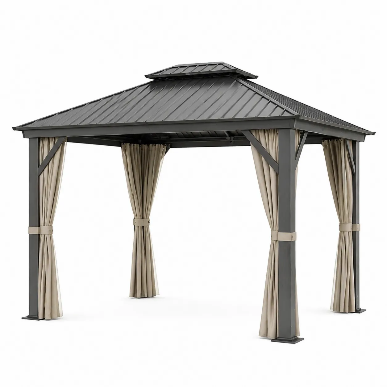 Pavillon en métal et acier avec rideaux beiges 3x3x2.7m