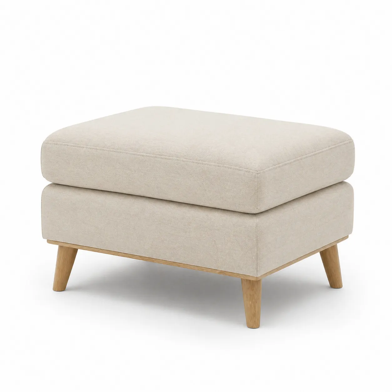 Repose-pieds en tissu beige avec pieds en chêne