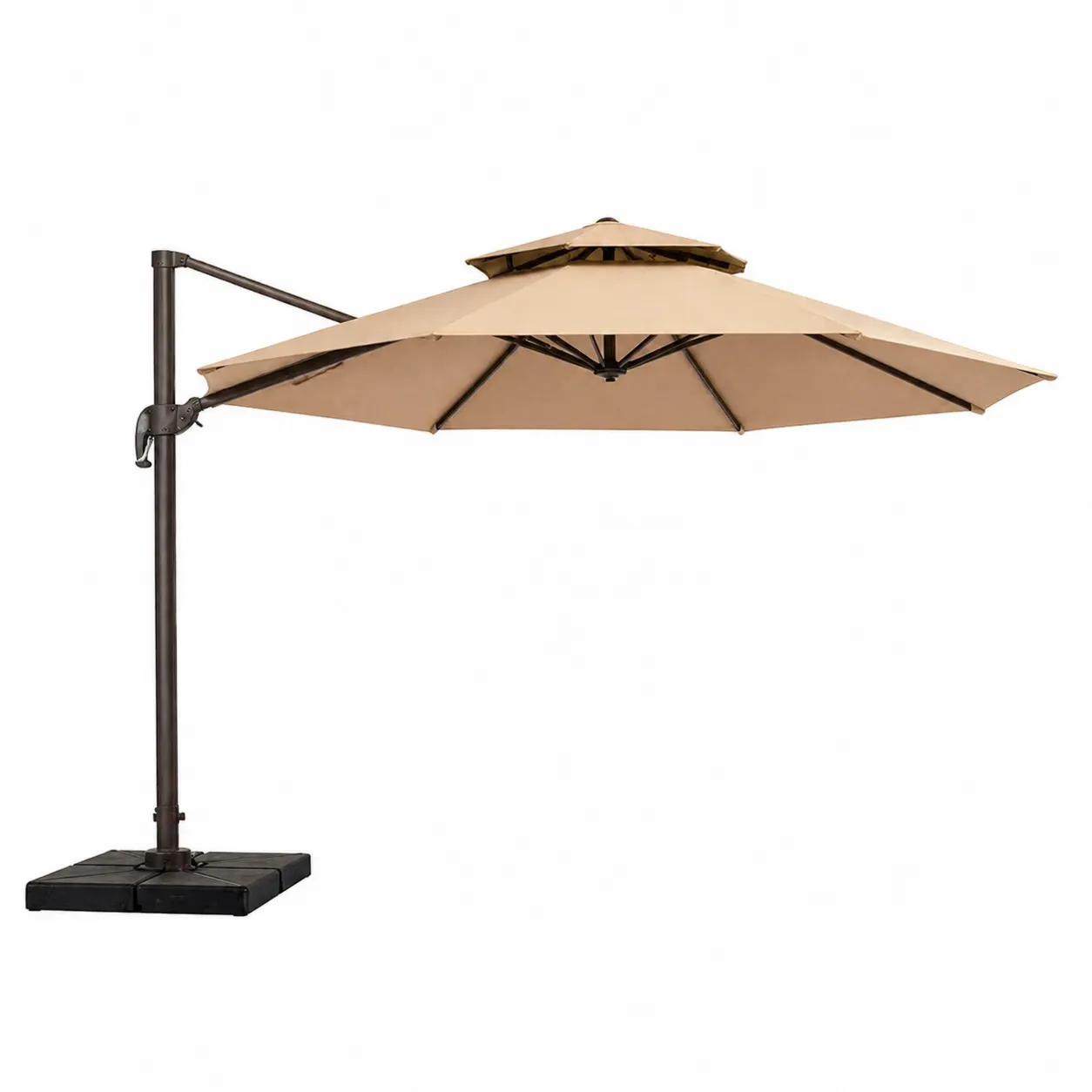 Parasol d'extérieur octogonal 3m avec mât en aluminium et toile en polyester Beige