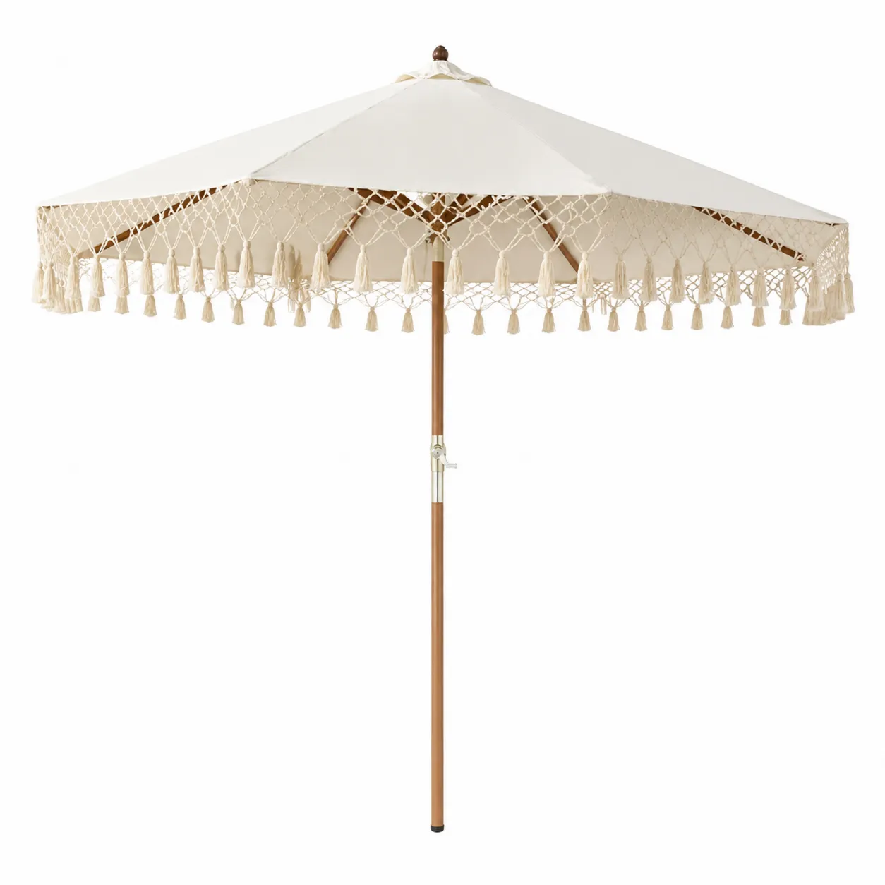 Parasol en Bois et Polyester avec Franges Macramé Ø250 cm