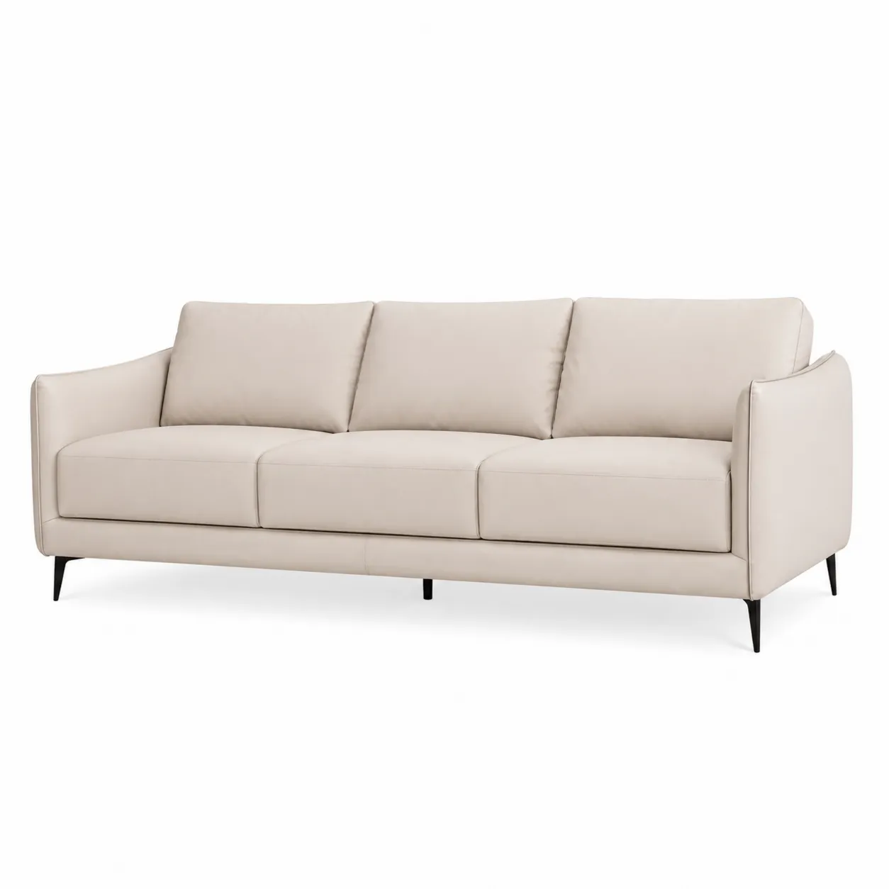 Canapé trois places en cuir avec pieds en métal noir